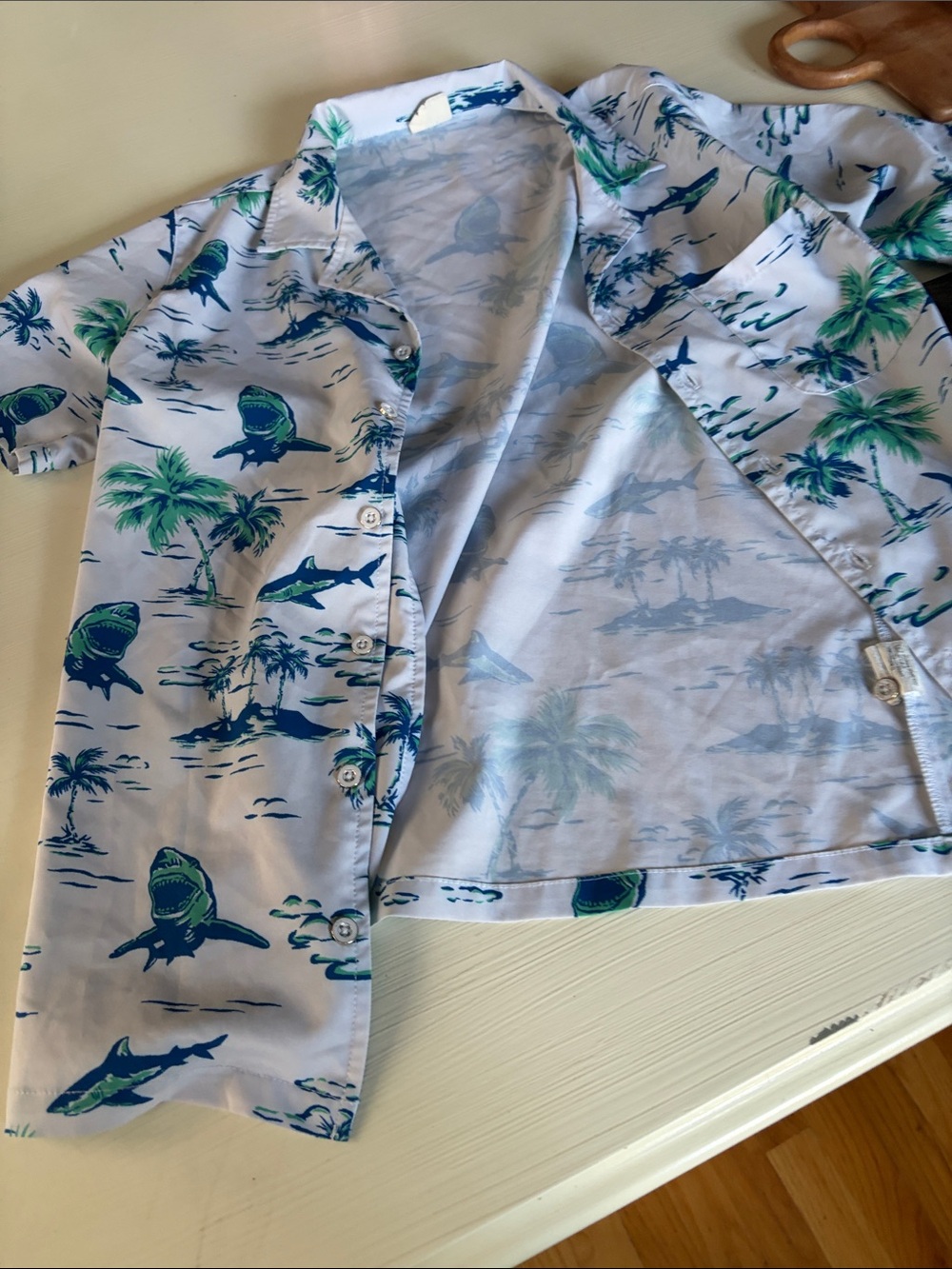 Boys Light Blue Shark & Palm Print Short Sleeve Shirt